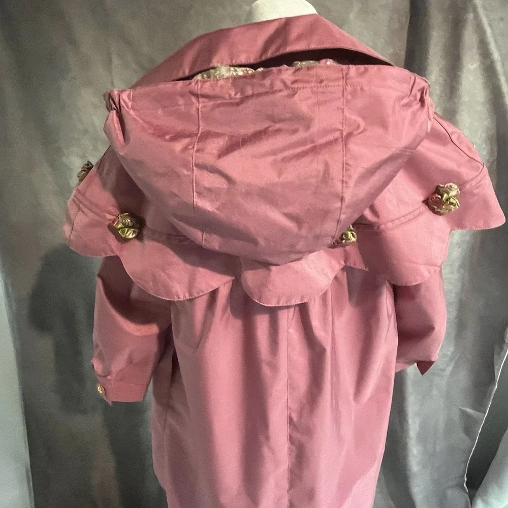 Giacca Young Gallery Vintage Pink Girls 7 Raincoat Rosettes Shiny Capelet Hood‎